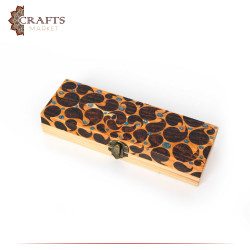 Pyrography Art Handmade Beige Wood Box with Water drops Decoration 