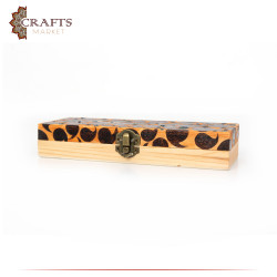 Pyrography Art Handmade Beige Wood Box with Water drops Decoration 