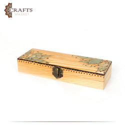 Pyrography Art Handmade Beige Wood Box Decorated with a Floral  Decoration