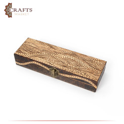 Pyrography Art Handmade Beige Wood Box Decorated with a Mosaic Decoration