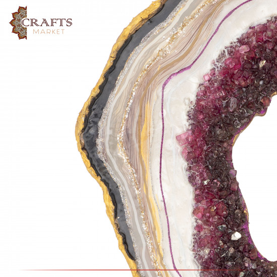 Handcrafted raspberry color Resin & Wood Wall Art with a Geode Design Handcrafted raspberry color Resin & Wood Wall Art with a Geode Design