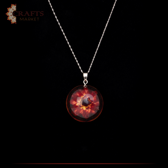 Handmade 925 Sterling Silver Necklace in the form of a Natural Rose Burgundy Color Handmade 925 Sterling Silver Necklace in the form of a Natural Rose Burgundy Color