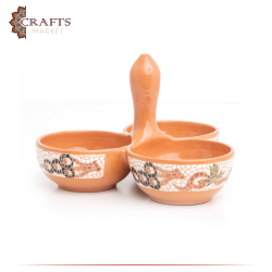 Handmade Brown Clay 3 Service Plates  in  Mosaic Grape  Design   