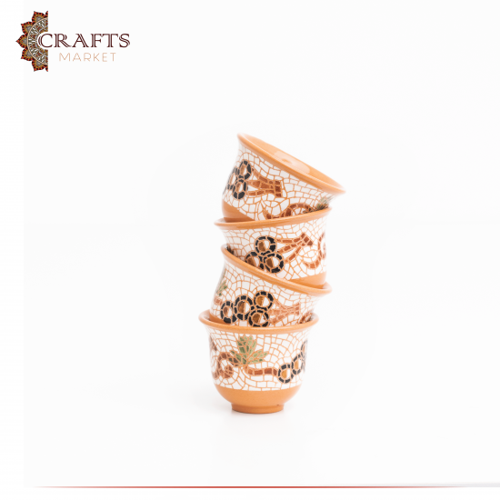 Handmade Brown Clay Coffee Cup Set in Mosaic Grape Design, 7 PCS Handmade Brown Clay Coffee Cup Set in Mosaic Grape Design, 7 PCS