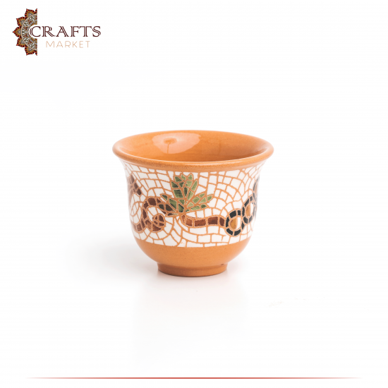 Handmade Brown Clay Coffee Cup Set in Mosaic Grape Design, 7 PCS Handmade Brown Clay Coffee Cup Set in Mosaic Grape Design, 7 PCS