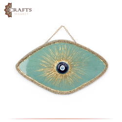 Handcrafted Sea Green Resin Wooden Wall Art Blue Eye Design
