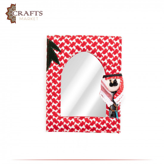 Handcrafted Multi-Color Fabric Mirror Frame in a Shemagh Design Handcrafted Multi-Color Fabric Mirror Frame in a Shemagh Design