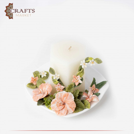 Luxury Hexagonal Candle with Plate in a Hibiscus Roses Design Luxury Hexagonal Candle with Plate in a Hibiscus Roses Design