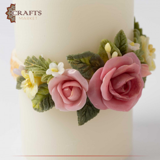 Luxury Pillar Candle with a Ceramic Roses Design Luxury Pillar Candle with a Ceramic Roses Design