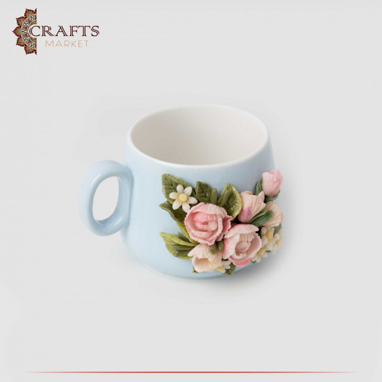 Hand-decorated Blue Porcelain Cup Set with a Ceramic Roses Design, 2PCs