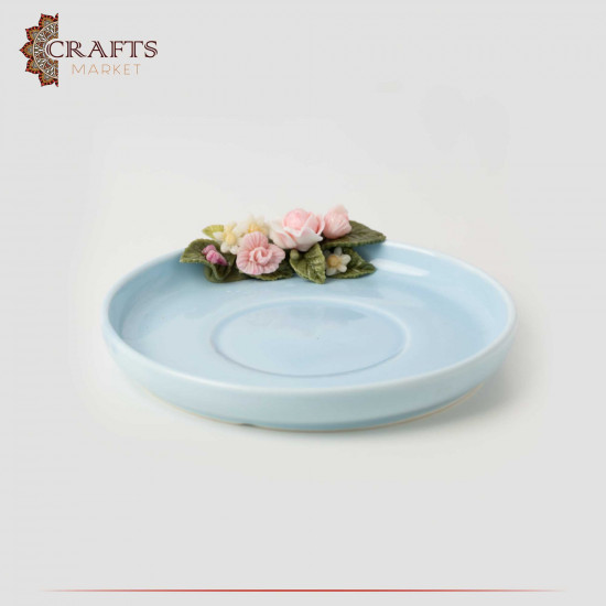 Hand-decorated Blue Porcelain Cup Set with a Ceramic Roses Design, 2PCs