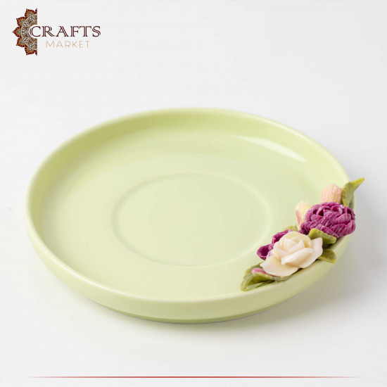 Hand-decorated Green Porcelain Cup Set with a Ceramic Roses Design, 2PCs Hand-decorated Green Porcelain Cup Set with a Ceramic Roses Design, 2PCs