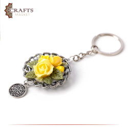 Hand-decorated Metal Keychain with a Ceramic Roses Design