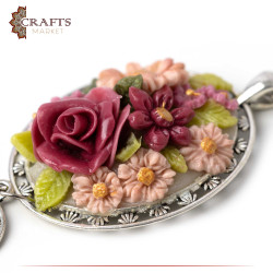Hand-decorated Metal Keychain with a Ceramic Roses Design