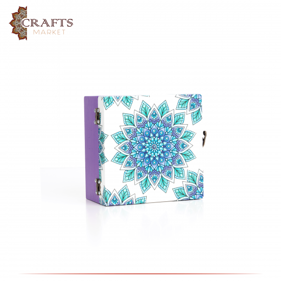 Handmade purple wooden box In a Mandala design Handmade purple wooden box In a Mandala design