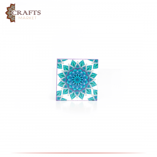 Handmade purple wooden coaster with a Mandala design