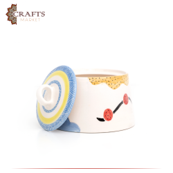 Handmade Ivory Ceramic Service Pot  Decorated with floral motifs