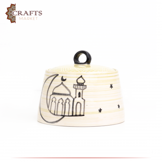 Handmade Ivory Ceramic Service Pot Mosque Design Handmade Ivory Ceramic Service Pot Mosque Design