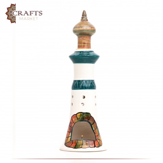 Handmade Multi Colored Ceramic Candlestick Holder Mosque Minaret Design Handmade Multi Colored Ceramic Candlestick Holder Mosque Minaret Design