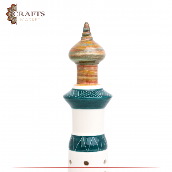 Handmade Multi Colored Ceramic Candlestick Holder Mosque Minaret Design Handmade Multi Colored Ceramic Candlestick Holder Mosque Minaret Design