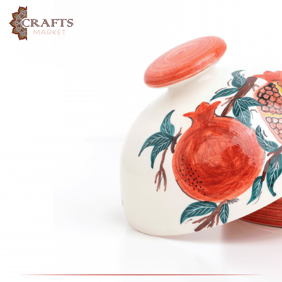 Handmade Multi Colored Ceramic Service Pot Pomegranate Design Handmade Multi Colored Ceramic Service Pot Pomegranate Design