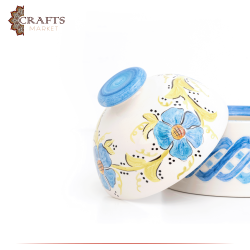 Handmade White Ceramic Service Pot  Flowers  Design 