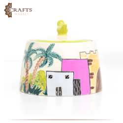 Handmade Multi Colored Ceramic Service Pot  Village Design 