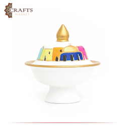 Handmade Multi-Color Serving Plate with a Base made White Clay with a Village