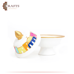 Handmade Multi-Color Serving Plate with a Base made White Clay with a Village