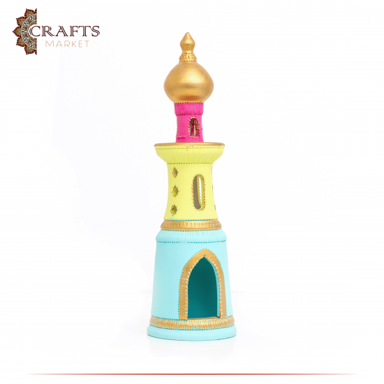 Handmade Multi-Colored Ceramic Candle Holder Mosque Minaret Design Handmade Multi-Colored Ceramic Candle Holder Mosque Minaret Design