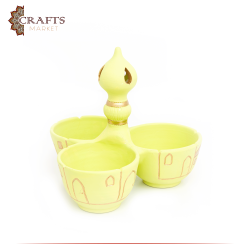 Handmade Light Green Clay Triple Serving Plate Design inspired by Islamic architecture
