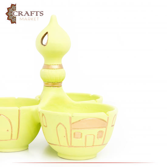 Handmade Light Green Clay Triple Serving Plate Design inspired by Islamic architecture Handmade Light Green Clay Triple Serving Plate Design inspired by Islamic architecture