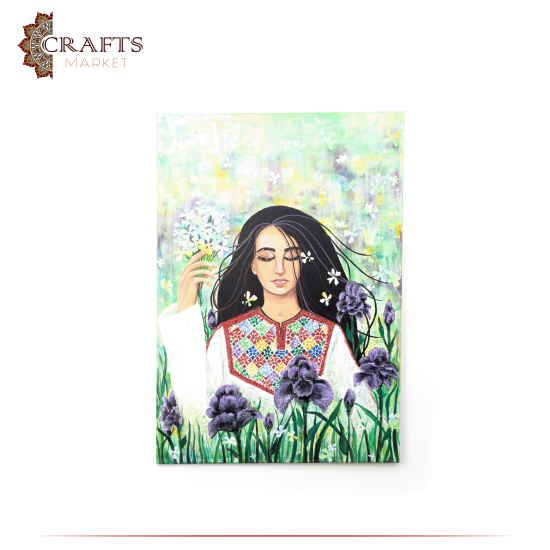 Hand-Painted Wall Art The Palestinian Girl With The Jordanian Iris Flower Design Hand-Painted Wall Art The Palestinian Girl With The Jordanian Iris Flower Design