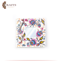Handcrafted White Wooden Mirror Home Décor Frame decorated with Floral Ornament