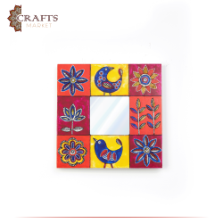 Handcrafted Multi-Color Wooden Mirror Home Décor Frame Decorated with Ornaments