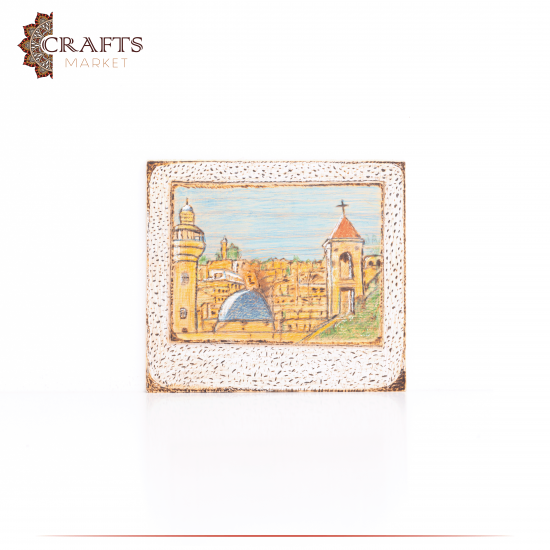 Pyrography Art  The Mosque and Church in Al Salt  Design Table Decor 