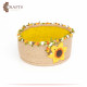Handcrafted Multi-Color Round Burlap Basket with a sunflower Design