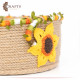 Handcrafted Multi-Color Round Burlap Basket with a sunflower Design