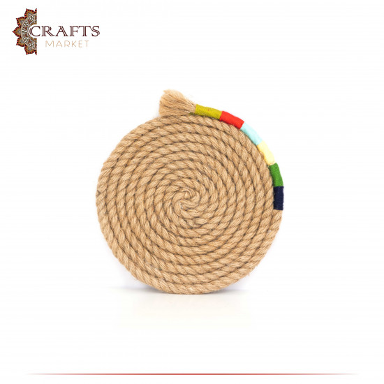 Handcrafted Beige Burlap Coaster With a Modern Design Handcrafted Beige Burlap Coaster With a Modern Design