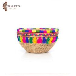 Handcrafted Multi-Color Round Burlap Plate with an Indian Design