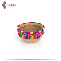 Handcrafted Multi-Color Round Burlap Plate with an Indian Design