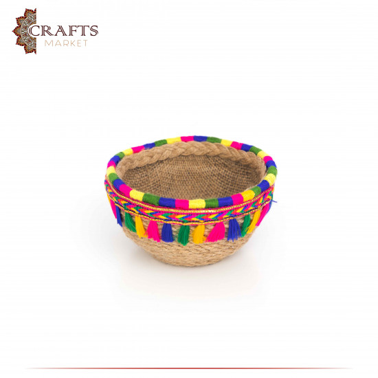 Handcrafted Multi-Color Round Burlap Plate with an Indian Design Handcrafted Multi-Color Round Burlap Plate with an Indian Design