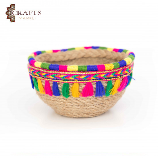 Handcrafted Multi-Color Round Burlap Plate with an Indian Design Handcrafted Multi-Color Round Burlap Plate with an Indian Design