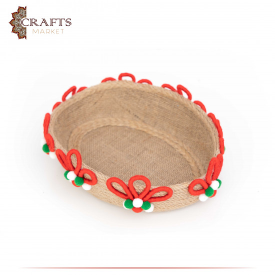 Handcrafted Multi-Color Oval Burlap Plate with a Design Inspired by the Berbers Handcrafted Multi-Color Oval Burlap Plate with a Design Inspired by the Berbers