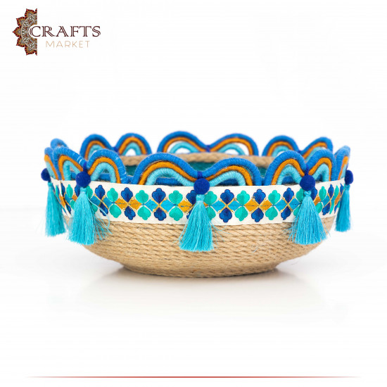 Handcrafted Multi-Color Round Burlap Plate with an Indian Design Handcrafted Multi-Color Round Burlap Plate with an Indian Design
