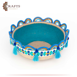 Handcrafted Multi-Color Round Burlap Plate with an Indian Design