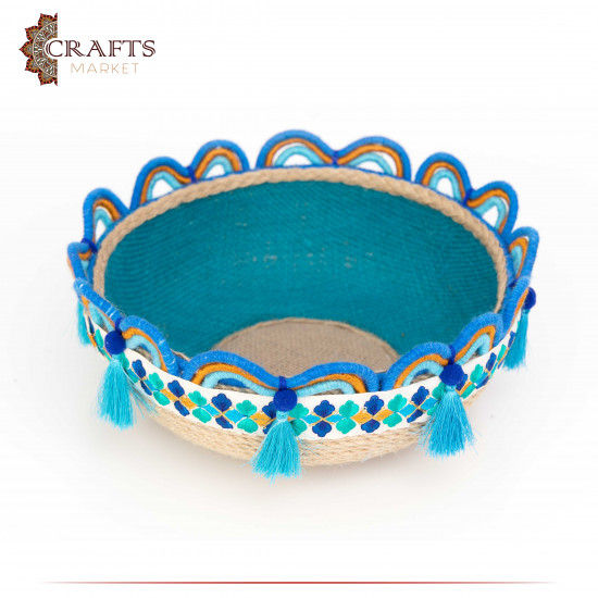 Handcrafted Multi-Color Round Burlap Plate with an Indian Design Handcrafted Multi-Color Round Burlap Plate with an Indian Design