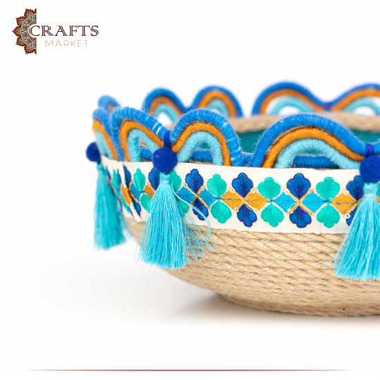 Handcrafted Multi-Color Round Burlap Plate with an Indian Design Handcrafted Multi-Color Round Burlap Plate with an Indian Design