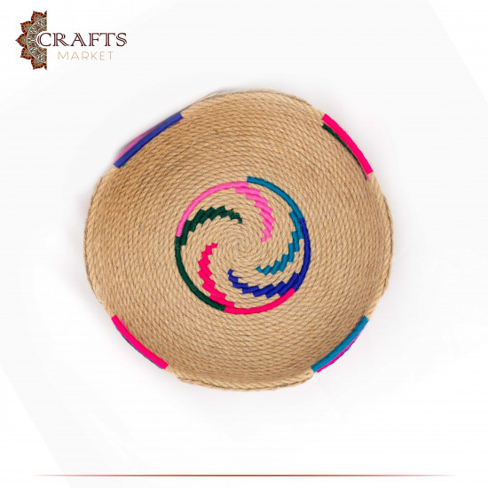Handcrafted Multi-Color Round Burlap Plate with a Modern Design Handcrafted Multi-Color Round Burlap Plate with a Modern Design