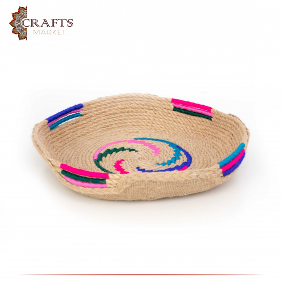 Handcrafted Multi-Color Round Burlap Plate with a Modern Design Handcrafted Multi-Color Round Burlap Plate with a Modern Design